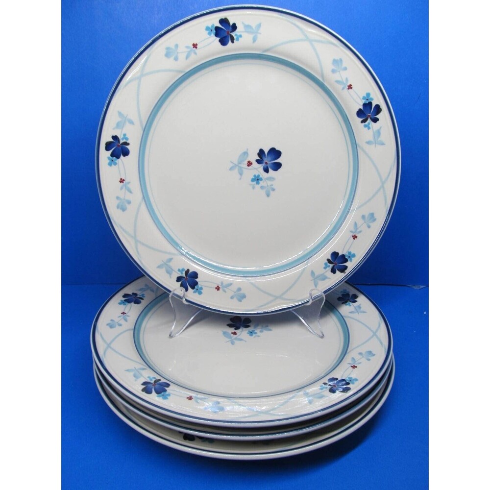 Epoch Fox Craft 10.5" Blue Floral Dinner Plates Bundle of 4